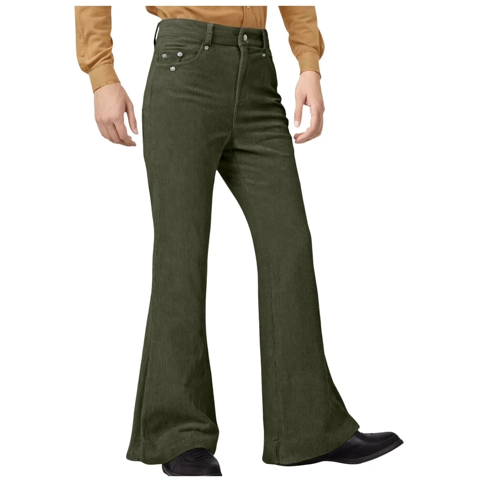 Men's Vintage Flared Pants  Corduroy Trousers Retro High Waisted Bell-Bottoms Streetwear 70s Disco Outfits Male Clothing