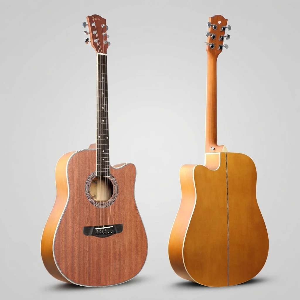 Dreadnought Cutaway Steel‑String Acoustic Guitar, Warm Golden Matte Shell, Soundhole Rosette & Contrasting Body Edge Binding