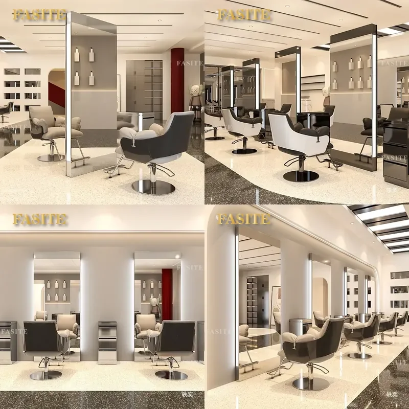 For Hair Barber Shop Stainless Steel Floor Mirror Table with LED Light Single Double Station Vanity Cutting Station