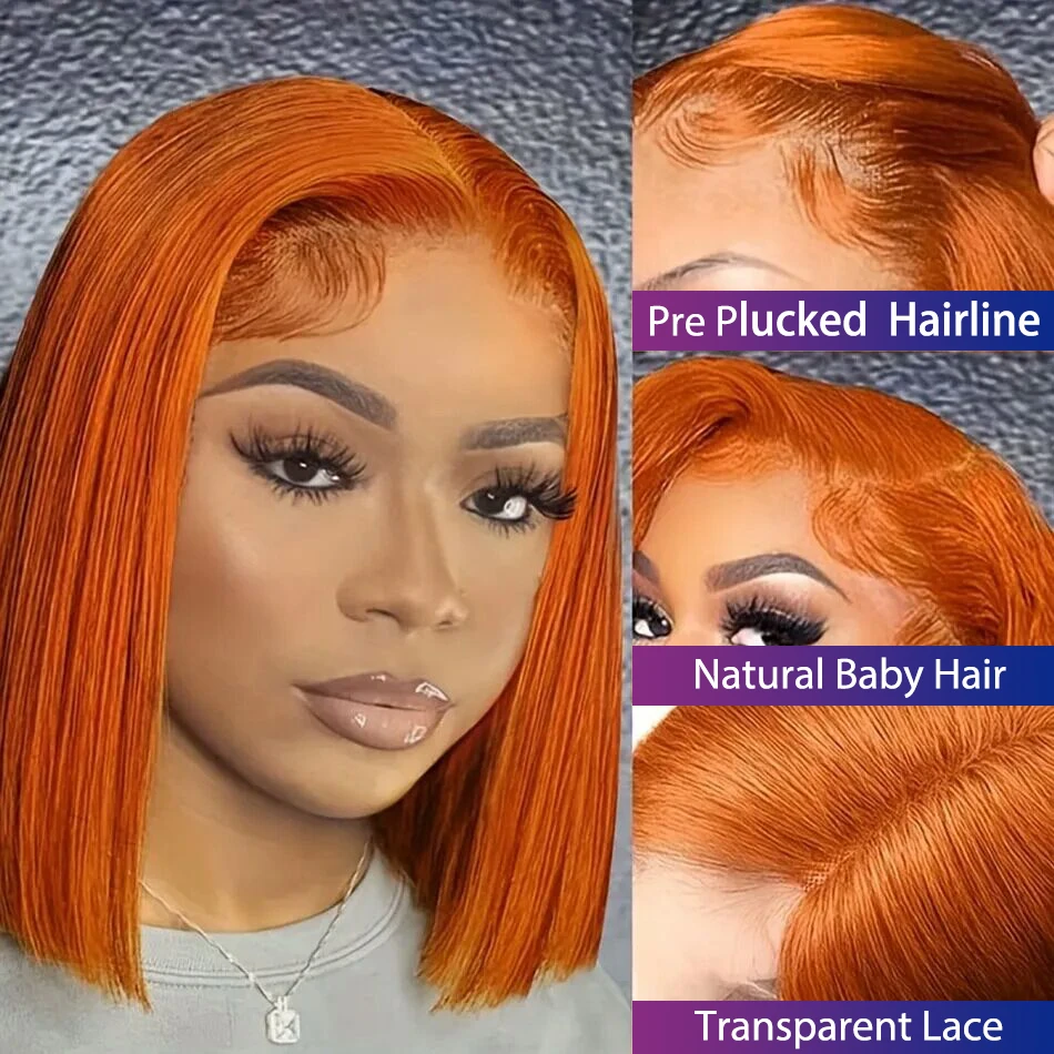 Lace Front Short Bob Wig 350 Ginger Orange Color 13x4 Straight Transparent Lace Frontal Wigs Human Hair For Black Woman 10 Inch