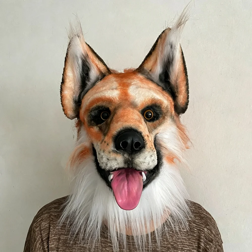 Pelzige Hundemaske Tier Wolf Ganzkopf für Halloween-Party Kostüm Cosplay Frauen Männer – Detail 1