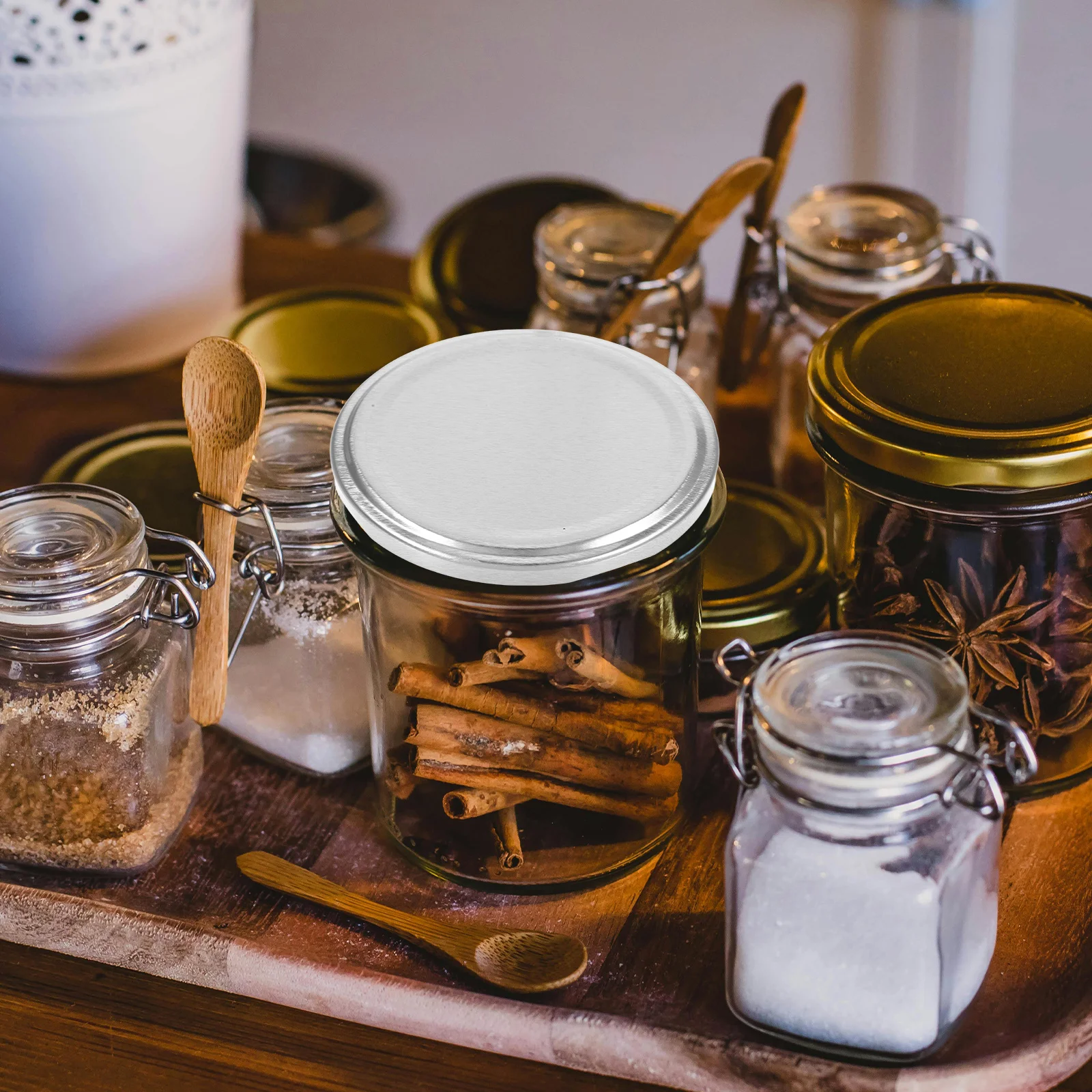 Couvercles de bocaux Mason de 66Mm, 100 pièces, bouchons hermétiques en fer blanc pour conserve, confiture, gelée, stockage d'épices, couvertures de conservation de cuisine réutilisables
