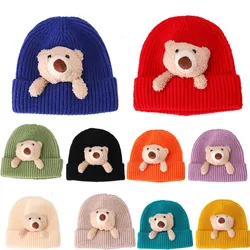 Sombreros de invierno para niños y niñas, gorros tejidos con dibujos animados de oso, gorros de Cachemira, regalos de Navidad, decoraciones de Año Nuevo 2020
