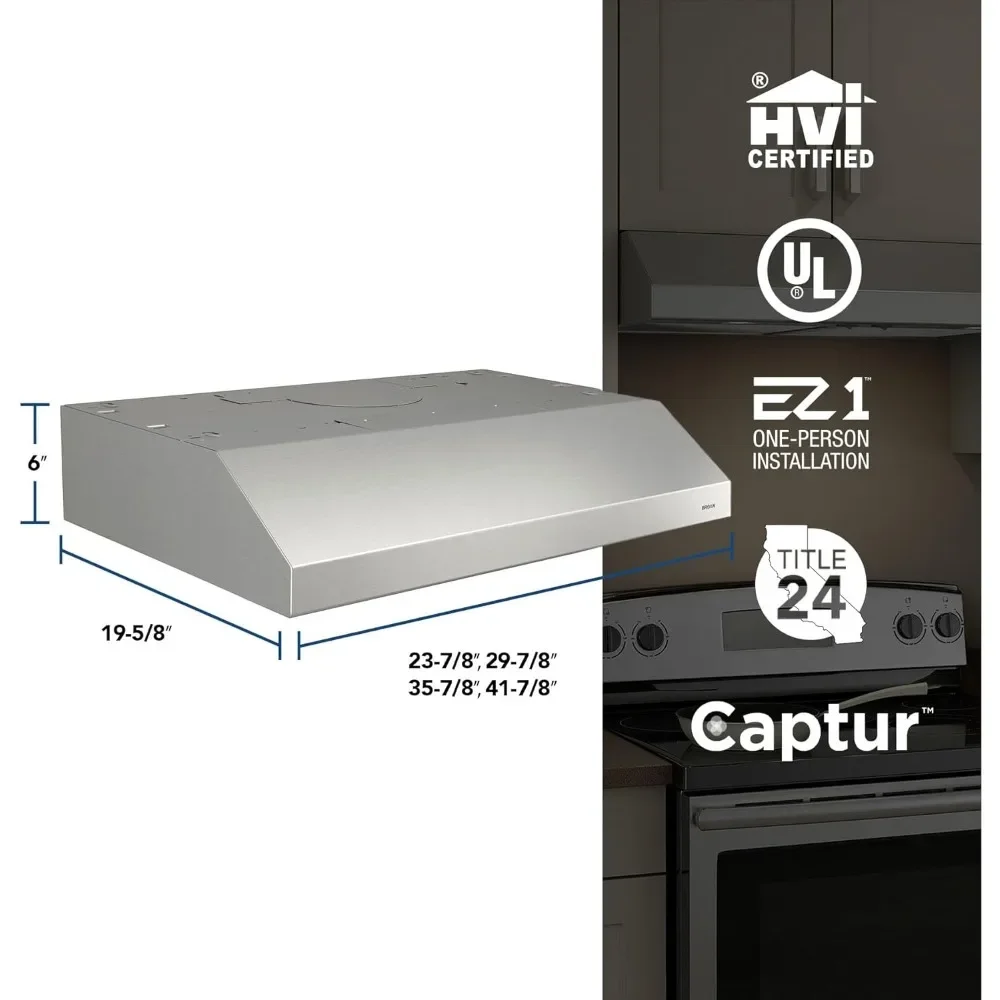 Glacier 42-inch Under-Cabinet 4-Way Convertible Range Hood with 2-Speed Exhaust Fan and Light, 300 Max Bl