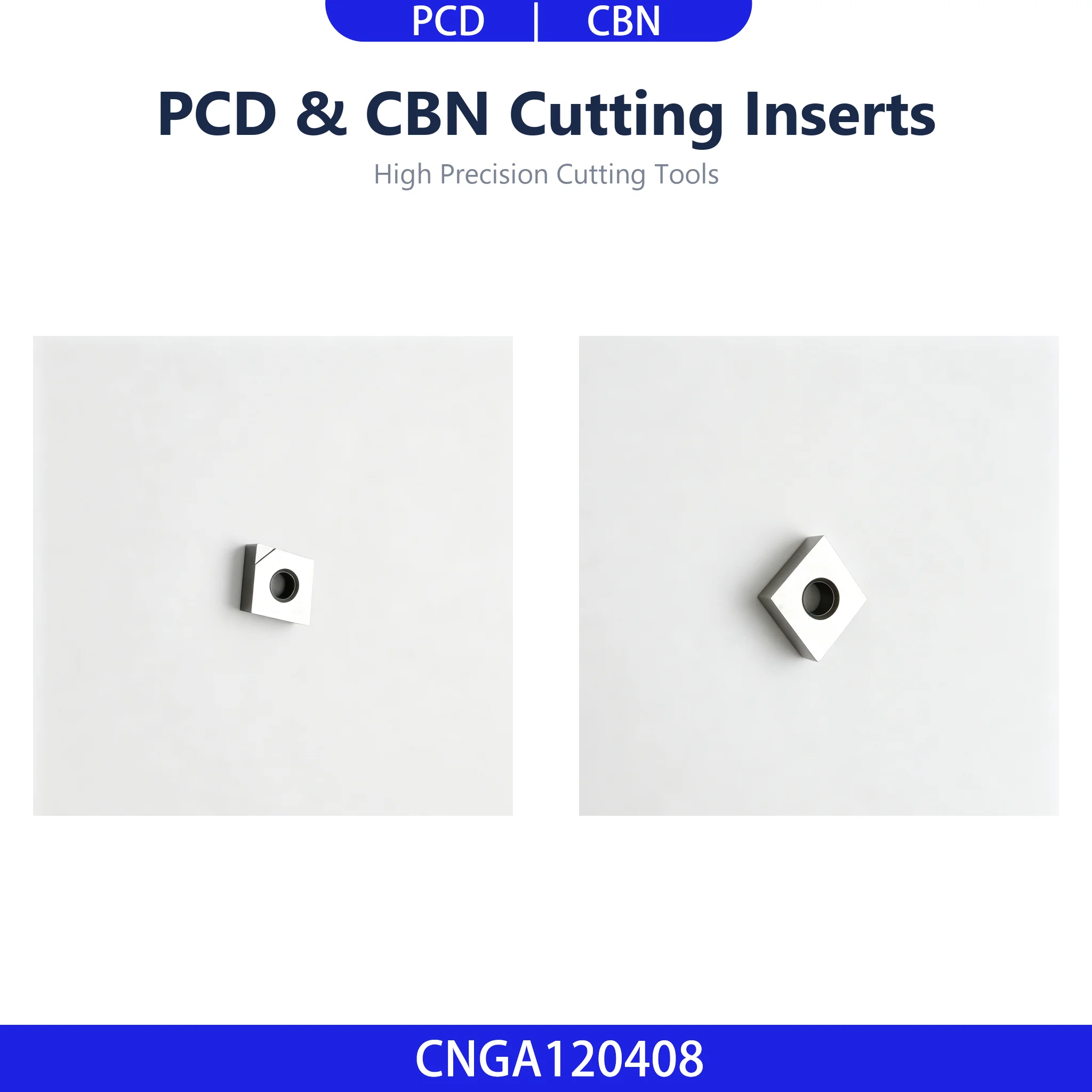 CNGA120408 PCD Turning Inserts, Single-Sided PCD Tips, CNC Lathe Tools for Machining Aluminum, Copper & Other Non-Ferrous Alloys