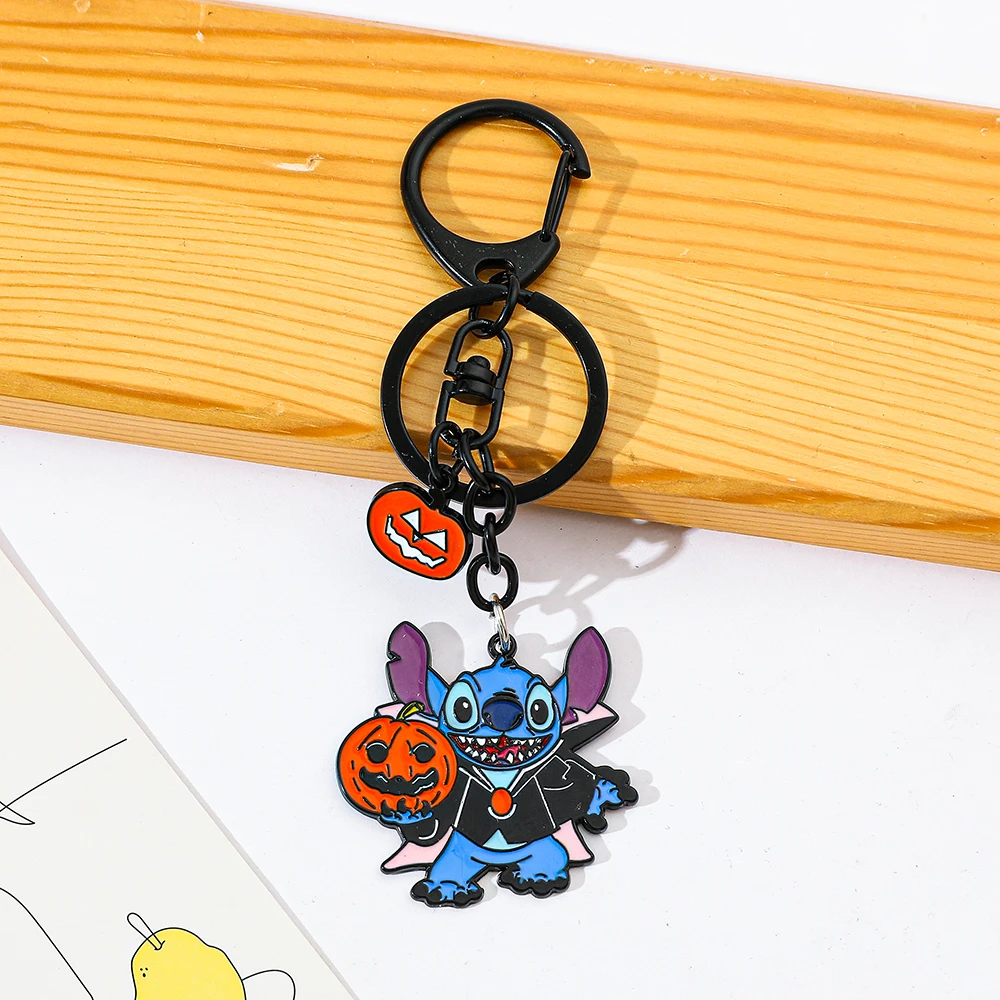 Disney Cartoon blue  Stitch Keychain Halloween Kawaii Anime Figure     knapsack Hanging Gifts