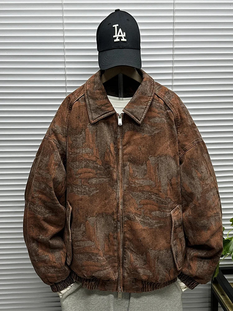 

New 2025 Men's Retro Sle Loose Fit White Du down Jaet Warmth And Sle Camouflage Lapel Zipper Closure Thiened Cotton...