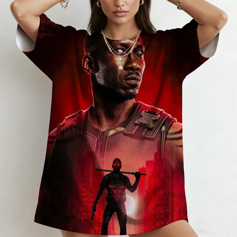 

Marvel Blade Printed Women's T-shirt Summer Street Style Party Wear Casual Daily Wear Oversized T-shirt Fashion Sportswear Y2k