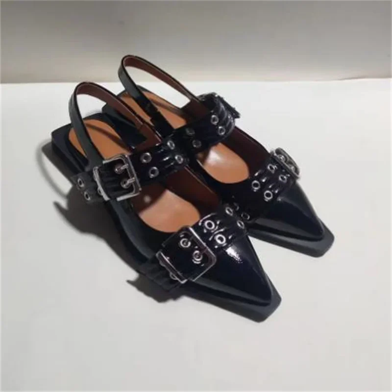 Belts Buckle Shoes For Ladies Pointed Toes Low Heels Hollow Female Sandals Back Strap PU Leather Zapatos Mujer Shallow Chassure