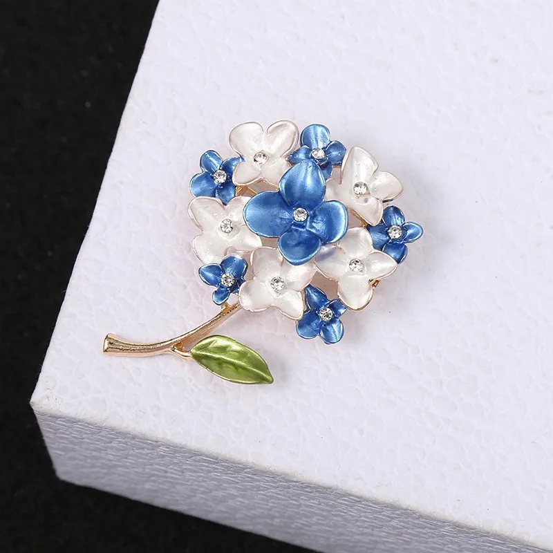 Beautifly-Broche De Flor De Hortênsia Esmalte Para Mulheres, Strass Encantador, Broche De Plantas De Flores, Pinos De Vestido De Roupas, Presentes De Jóias