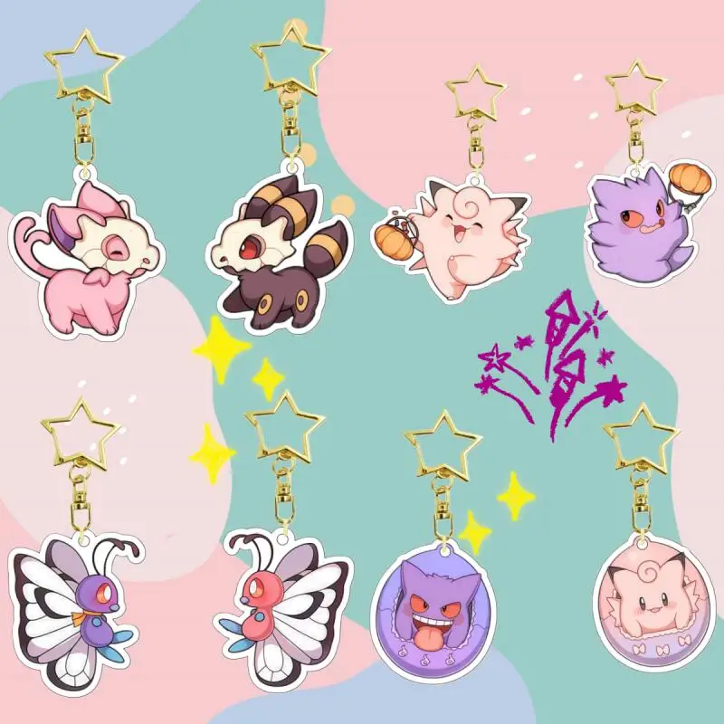 

Anime Cartoons Acrylic Keychain for Skitty Clefairy Clefable Butterfree Gengar Self-Made Acrylic Key Buckle Backpack Pendant