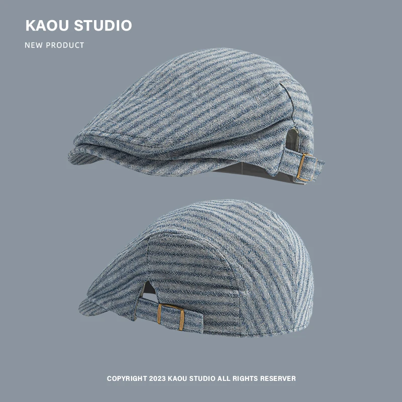 

Summer Autumn New Retro Striped Literary Forward Hats for Men and Women Outdoor Leisure Sunscreen Versatile Vintage Berets