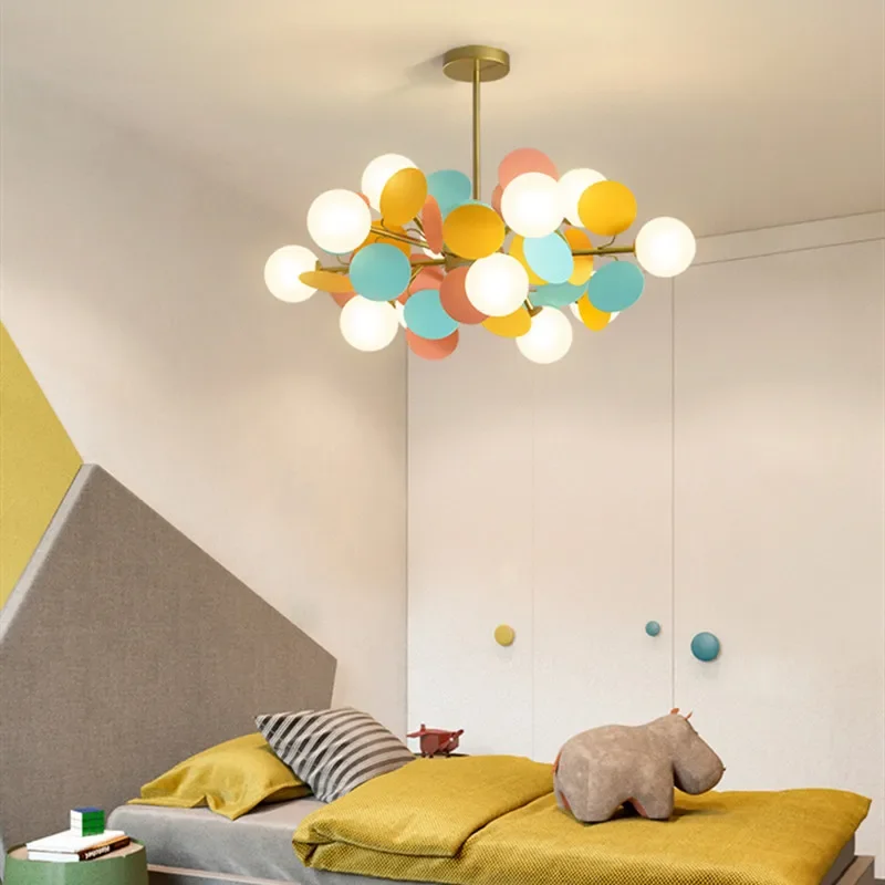 Imagem -02 - Lustre de Teto Moderno Led com Bola de Vidro Películas Coloridas Luminária Suspensa para Quarto Lâmpada para Sala de Estar Infantil Decoração de Casa