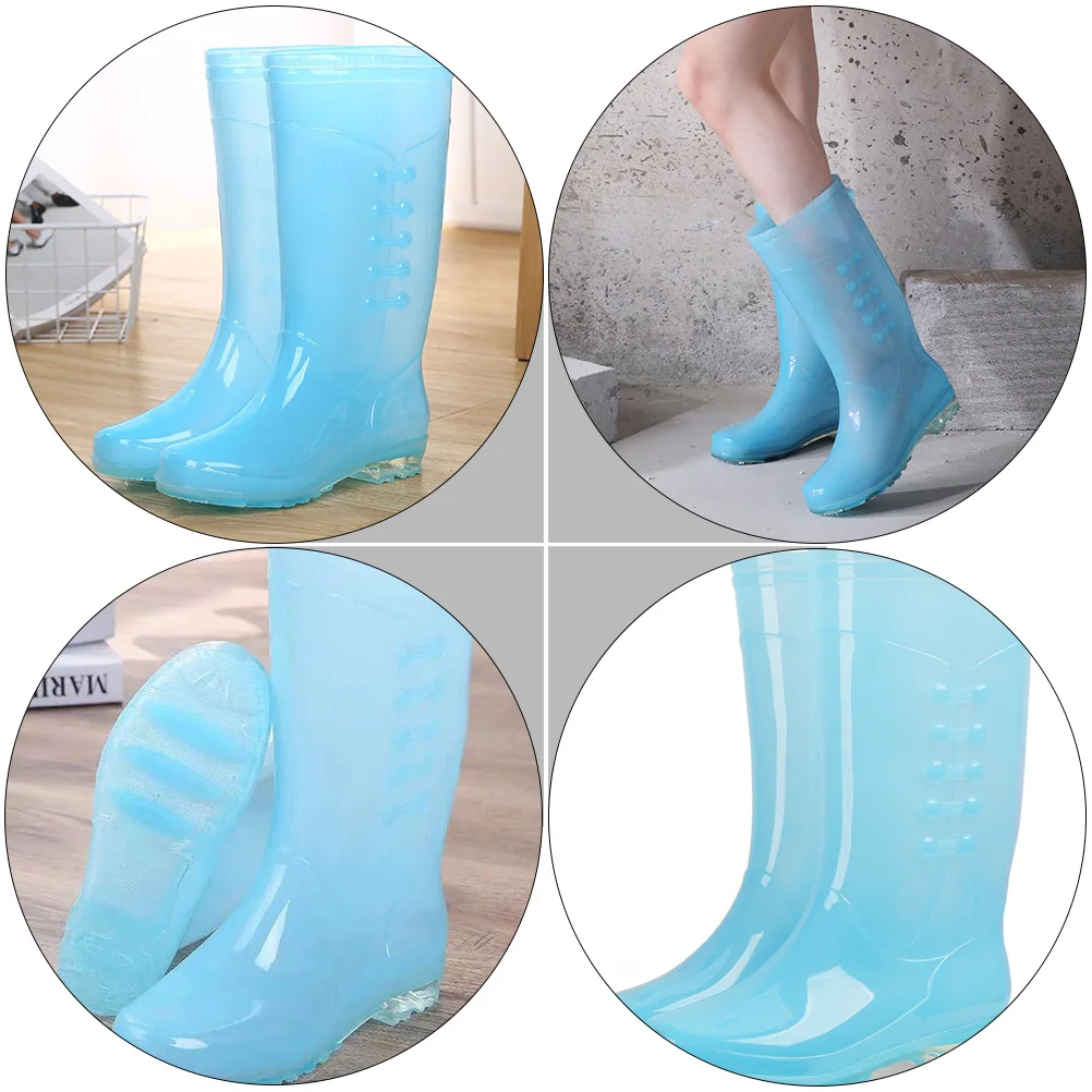 

Waterproof Rain Boots Transparent PVC Knee-high Clear Women Non-slip Shoes Adult