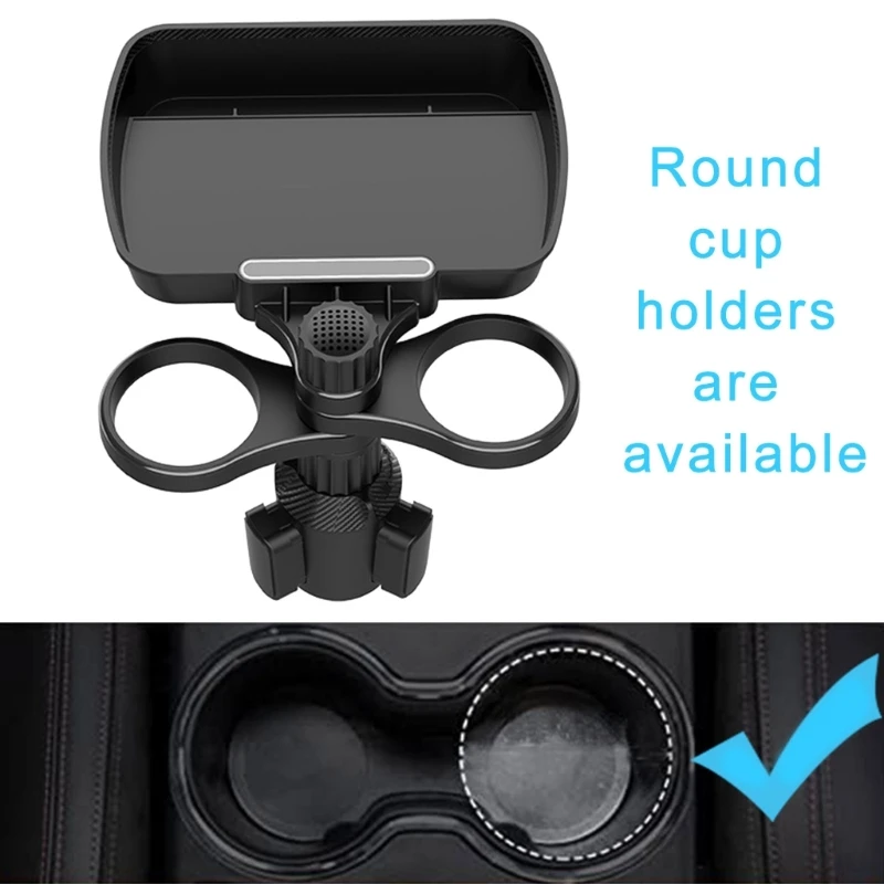 G99F Adjustable Width Car Phone Support Double Cup Holder Tray Drink Bracket Fit for Horizontal Vertical Viewing Angles