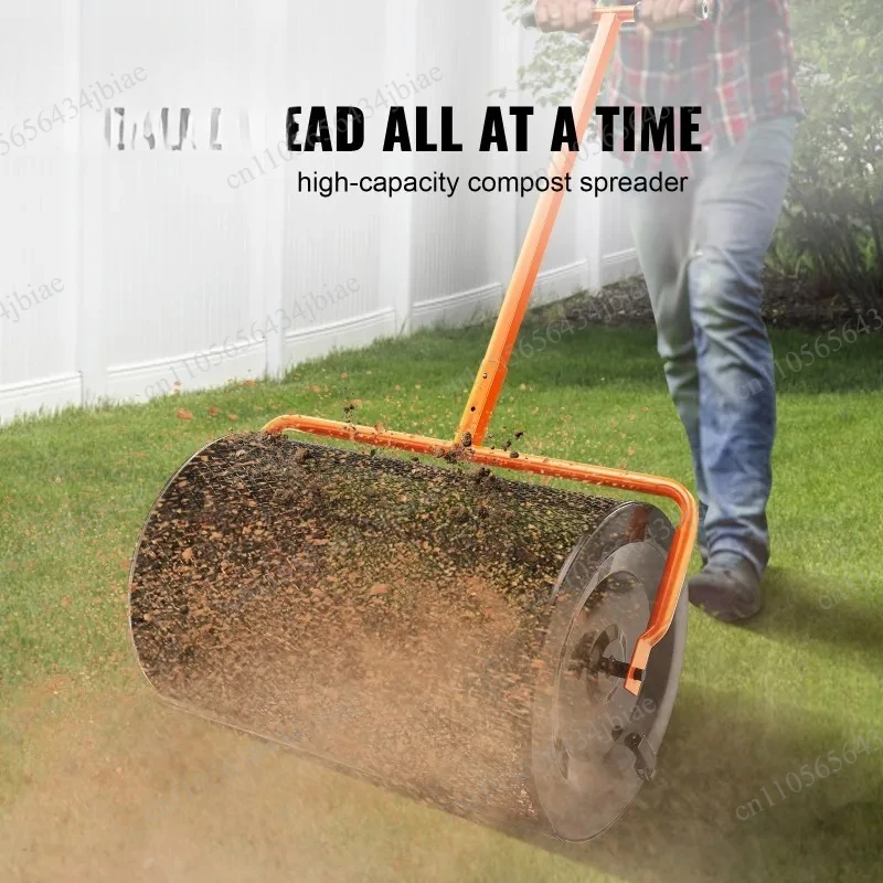 Peat Moss Roller Black For Spreading Manure Topsoil  Compost Spreader 24inch Wide Adjustable Handle Lawn and Garden