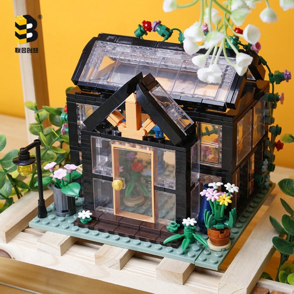 ชุดตัวต่อบล็อกบ้านดอกไม้สีดำ MOC Unique Sunshine ของเล่นห้องสวนพฤกษศาสตร์สำหรับเด็ก ของขวัญวันเกิดและวันหยุด