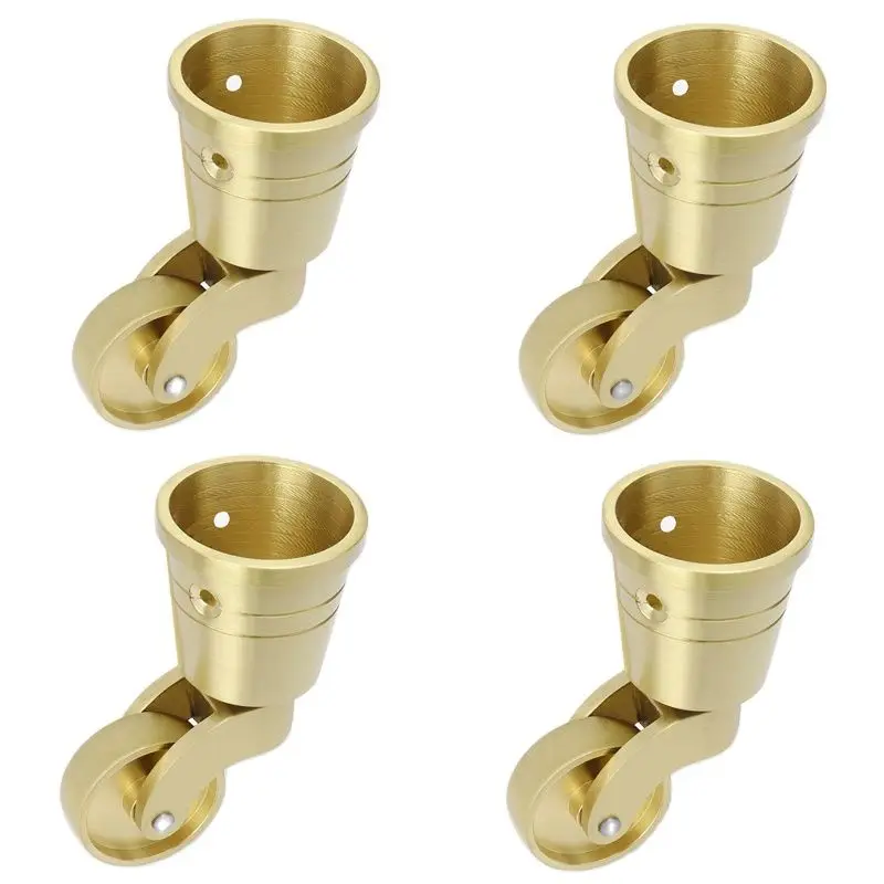 Retro 4PCS 1.25'' Round Cup Solid Brass Casters Wheel Table Chair Sofa Bar Couch Universal Furniture Castors 360° Swivel Rollers