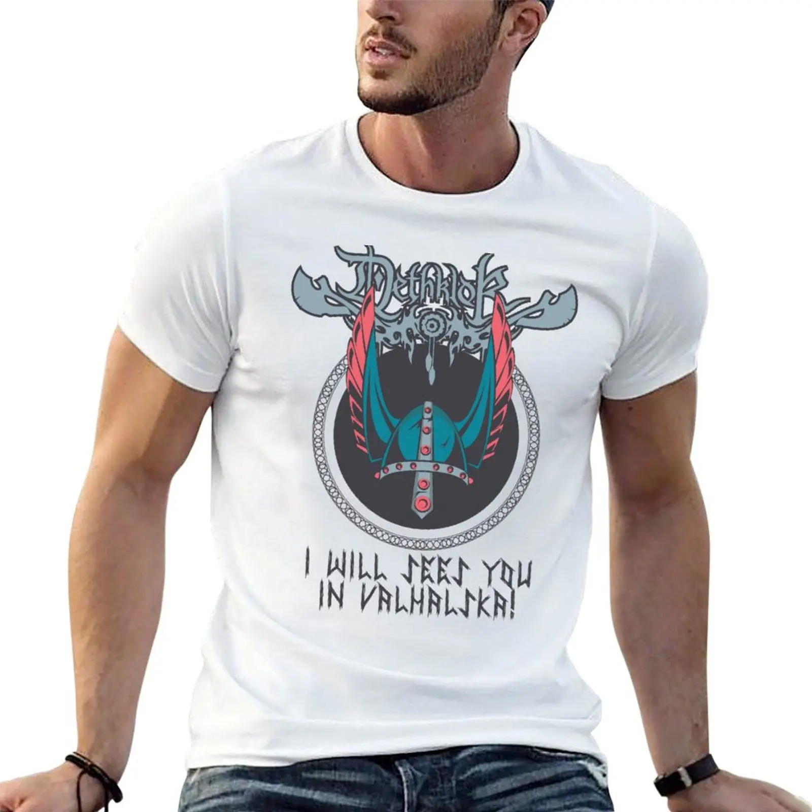 Dethklok - ¡Te vedará en Valhalska! Camiseta camiseta hombre liso hombre gráfico camiseta
