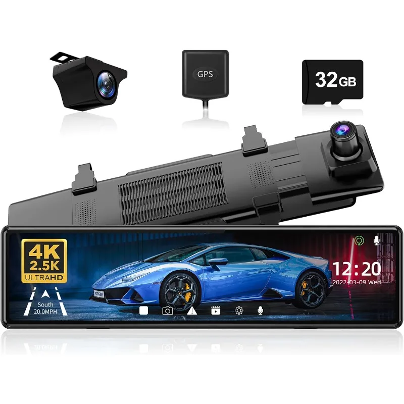 

T27 Mirror Dash Cam Front and Rear, 4K+2.5K Rear View Mirror Camera, 11" UHD Touch Screen Rearview Mirror Backup Camera