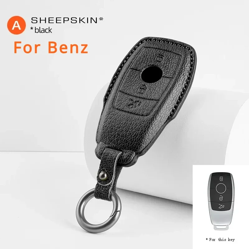 

Sheepskin Car Key Fob Case Cover Holder For Mercedes Benz Smart Remote Auto Key Car Accessories with Keychians Full Protection