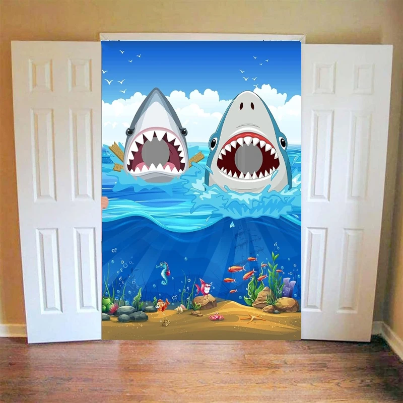 Ocean Theme Photography Backdrop Under The Sea Photo Door Shark Pretend Play Game Background Party Backdrop Wall Banner Decor