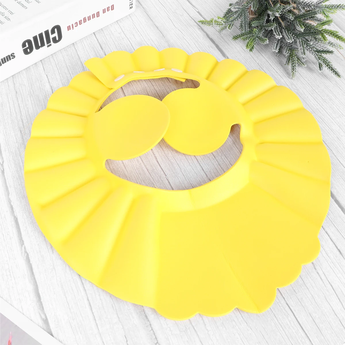 

Baby Shower Cap Children Bathing Hat Protective Yellow Shampoo Shield Elastic Material Water Resistant 80C Adjustable Ear Pads