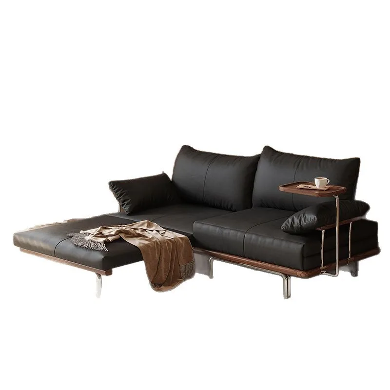 

Cream solid wood sofa bed, folding and foldable dual-purpose living room retractable small apartment double multi-functional