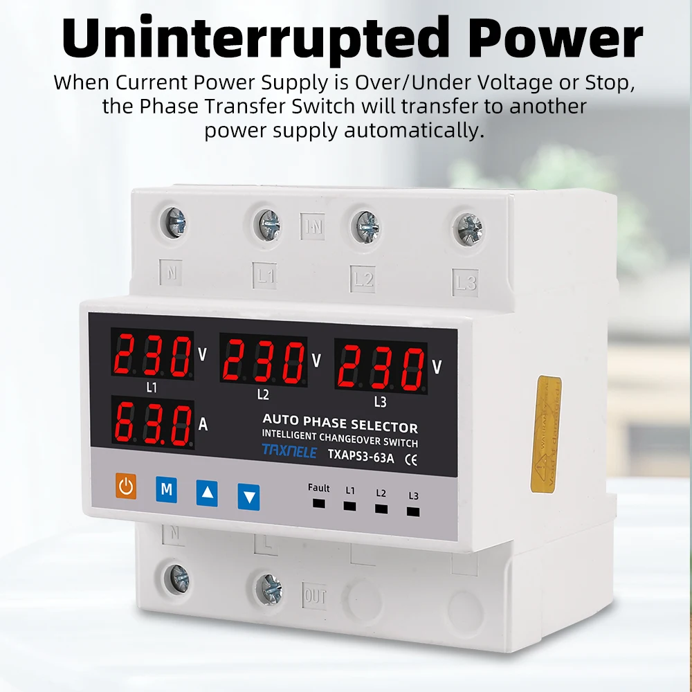 أكثر من تحت الجهد حامي ATS النقل التلقائي التبديل المرحلة محدد الطاقة دون انقطاع 63A 100A أكثر من المحدد الحالي #2