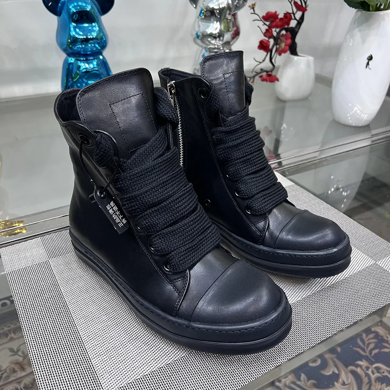 Brand Men Shoe Casual High Top Women Sneaker Quality Black Ro Designer Leather Zip Luxury Jumbo Lace Up Flat Platform Ankle Boot