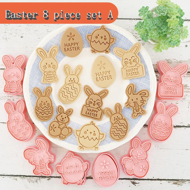 8Pcs/set Easter Cookie Cutters 3D Rabbit Egg Cartoon Bunny Molds Baking Tools Easter Party DIY Decorating Baking Cooking Tools