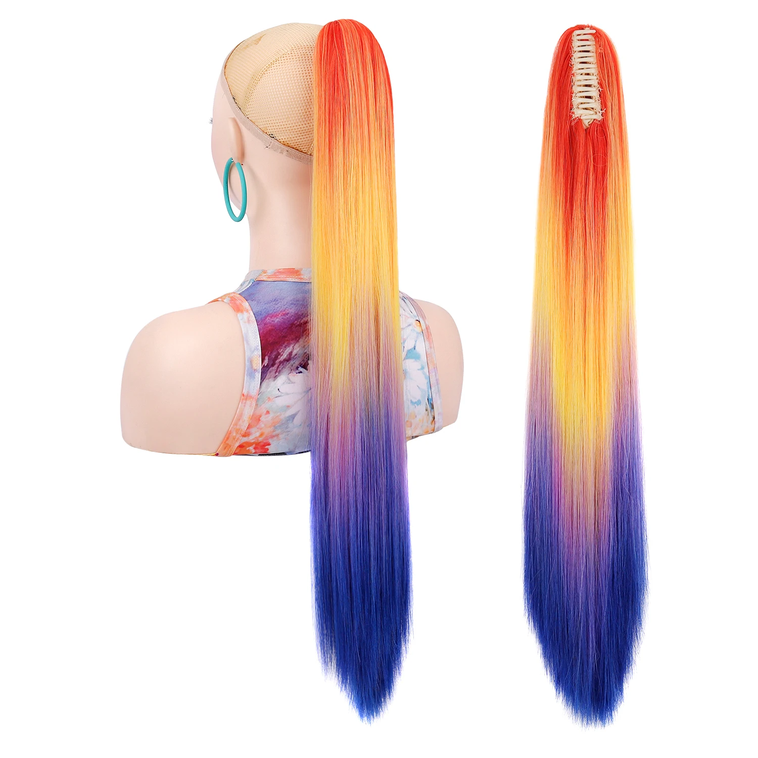 Jeedou ذيل حصان الشعر التمديد طويل مستقيم ذيل حصان ملون قوس قزح أومبير اللون مخلب كليب على ذيل حصان الاصطناعية هيربيسي #5