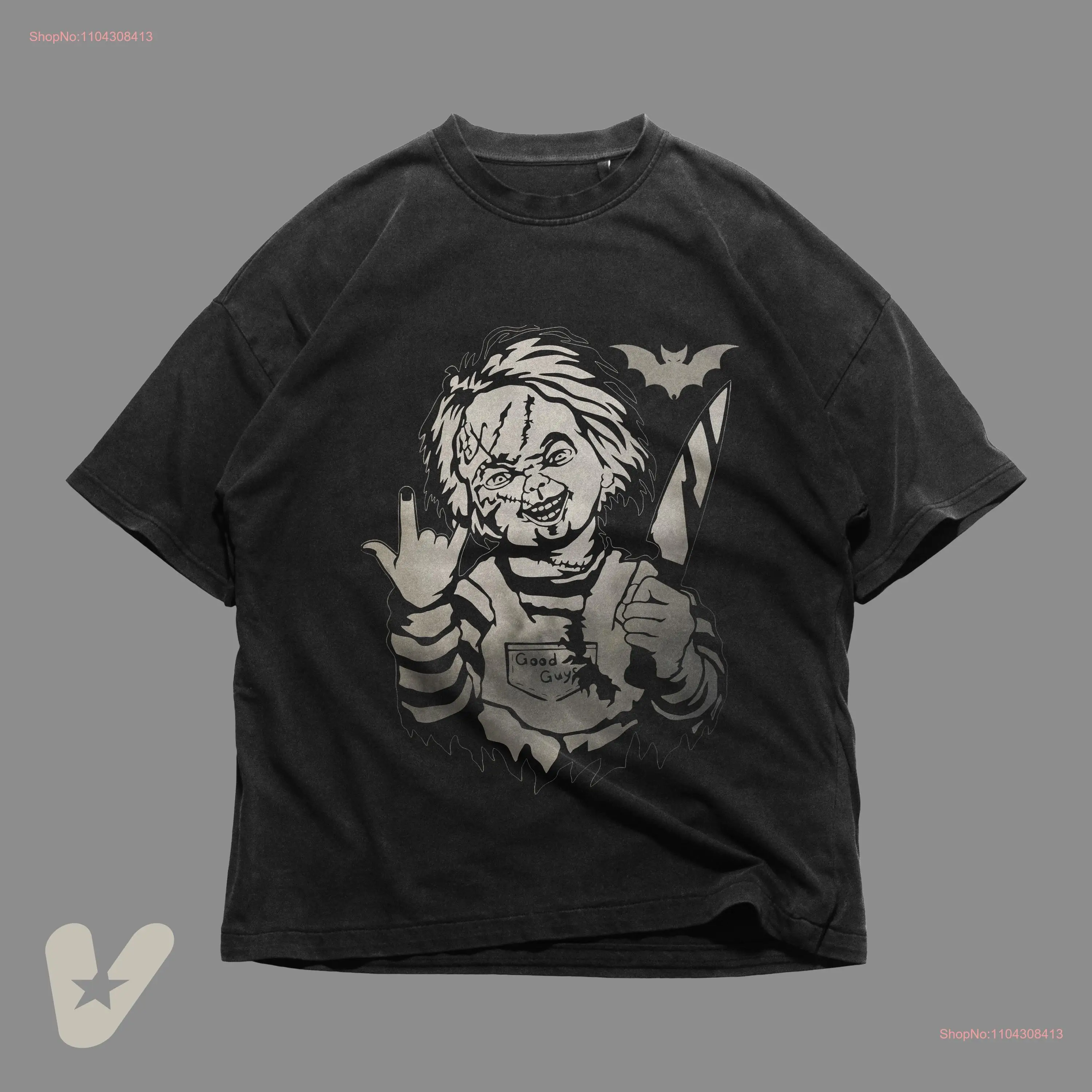 Chucky Horror T Shirt Killer Doll Halloween Creepy Holding Knife Movie Fan Scary long or short sleeves