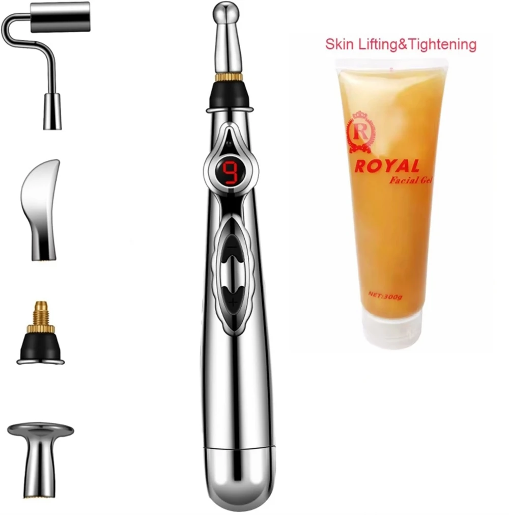 Electric Acupuncture Pen Body Muscle Microcurrent Massager Back Scratcher Conductive Facial Gel EMS Acupressure Pen Gua Sha Tool