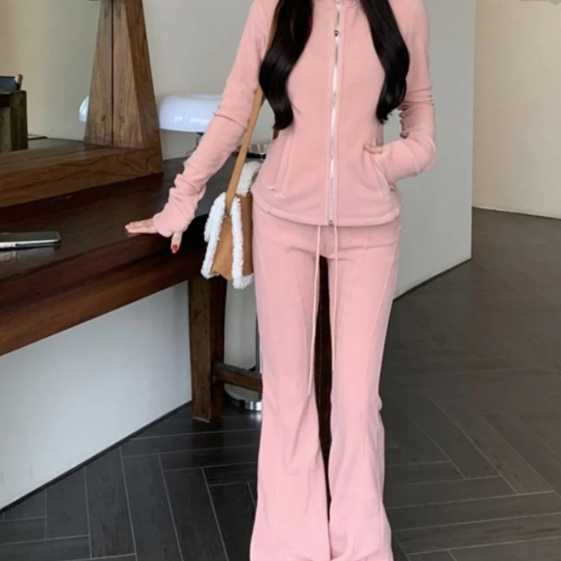 

Fashionable Design, Slim Fit, Zipper Sweatshirt, High Waist, Versatile, Micro Flared Casual Pants, New Two-piece Set