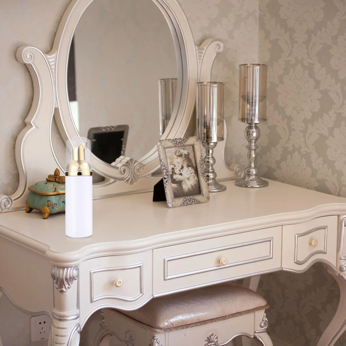 

6Pcs 50ml Bubble Making Bottle Sturdy Durable Dispenser for Travel Bathroom Use White Golden Pump Head