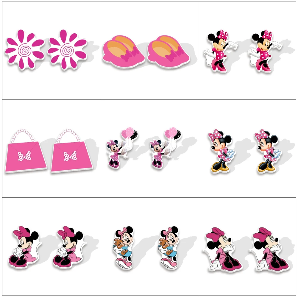 

W New Accessories Disney Mickey Minnie Acrylic Earrings For Girls Colorful Earrings Cute Jewelry