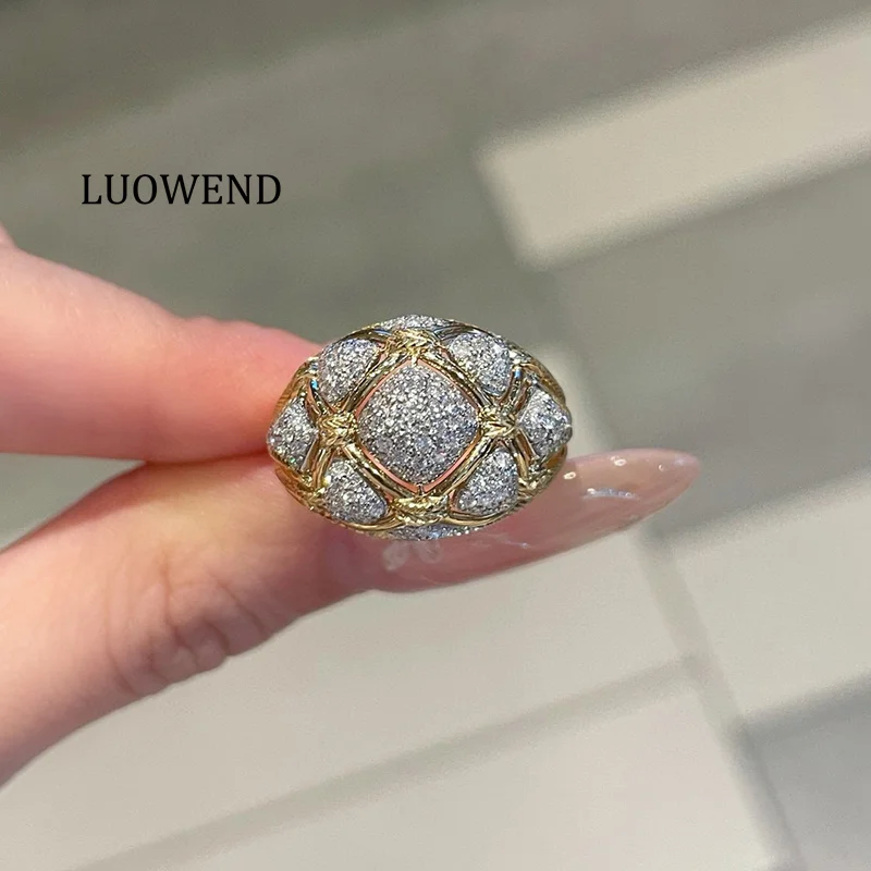 

LUOWEND 100% 18K Yellow Gold Rings Luxury Fashion Design 0.70carat Real Natural Diamond Cocktail Ring for Women Fine Jewelry