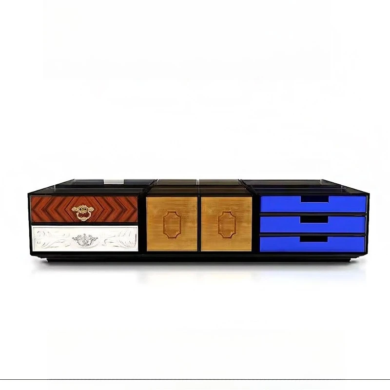 

Solid wood multi-drawer coffee table villa mansion premium glass tea table