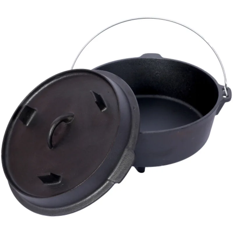 

Предварительно сезонная чугунная голландская духовка с крышкой для сковороды, глубокий горшок для кемпинга на открытом воздухе, для выпечки барбекю, основание для ног костра, 12 литров