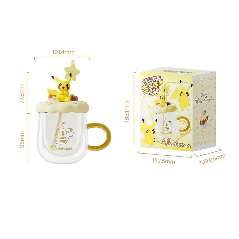 Pokemon Dessert-Serie Glasbecher mit Deckel und Strohhalm Pikachu Piplup Cartoon Wasserbecher Niedlicher Anime-Becher Büro Studenten Perfekte Geschenke