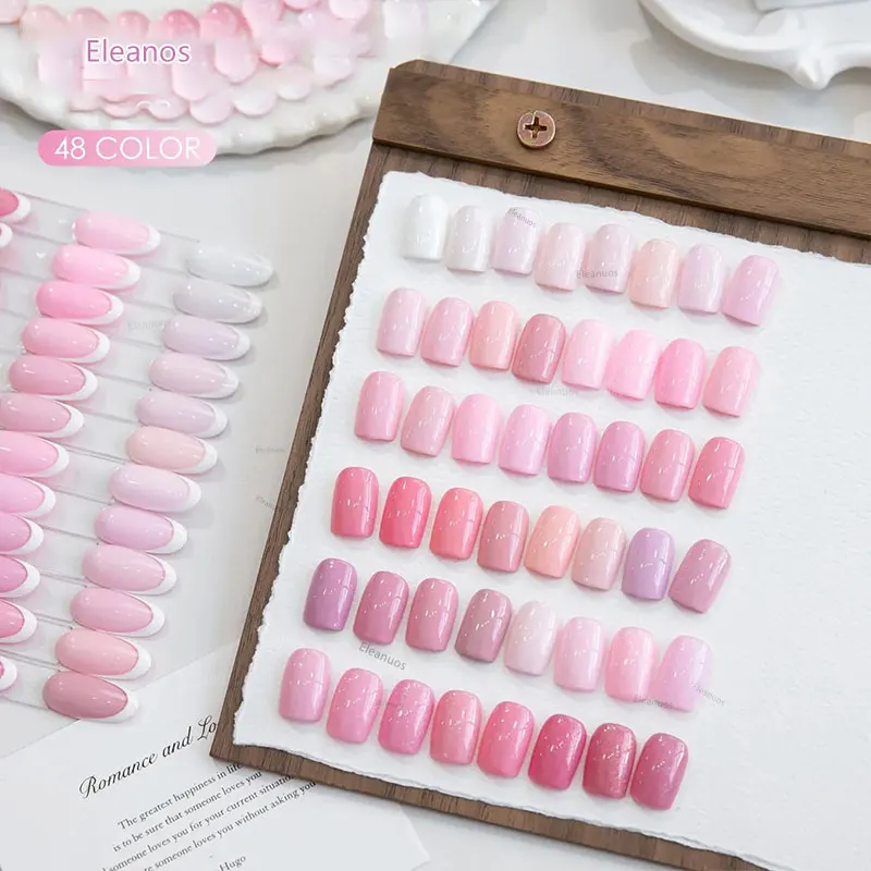 Set de 48Pcs Esmaltes en Gel Nude Rosado Alta Saturación Pastel con Tarjeta de Colores UV LED Remojable 15ml Brillantina Rosa Cereza 15ml 6