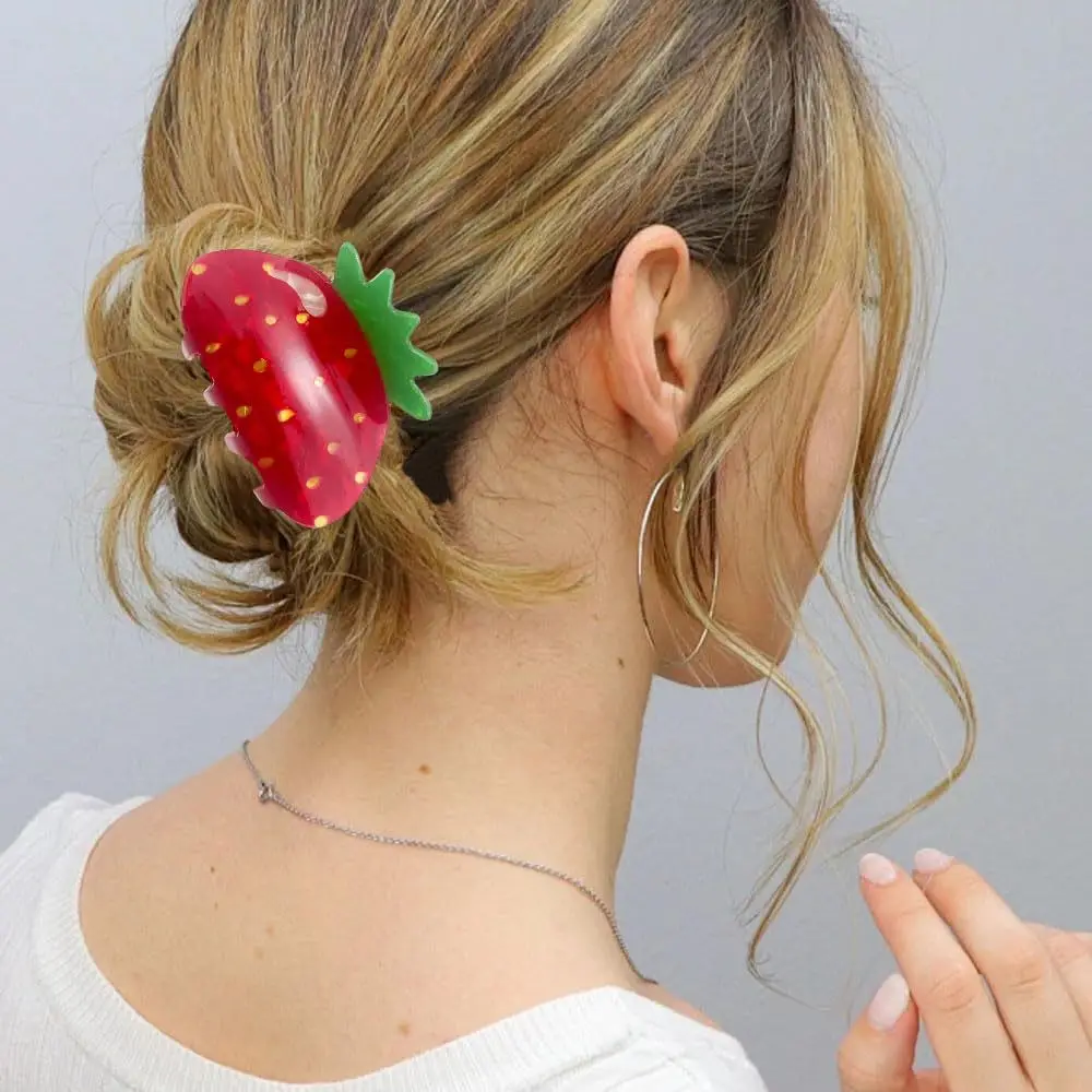 1 Stück niedliche kleine Erdbeer-Haarspange, Mini-Haarspange für halbe Hochsteckfrisur, modische Pferdeschwanz-Spange, Haar-Accessoire für Damen, Alltag, Feiertage, Partys – Detail 6