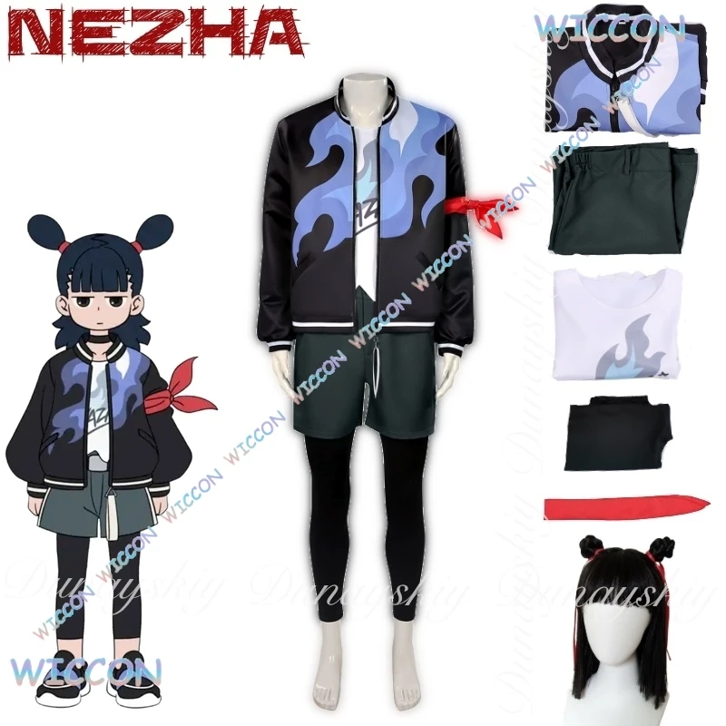

One Of Four Deities Wona/The Legend of Hei II Аниме Nezha Косплей с черным париком и бейсбольной курткой Шорты Косплей Костюм Полный