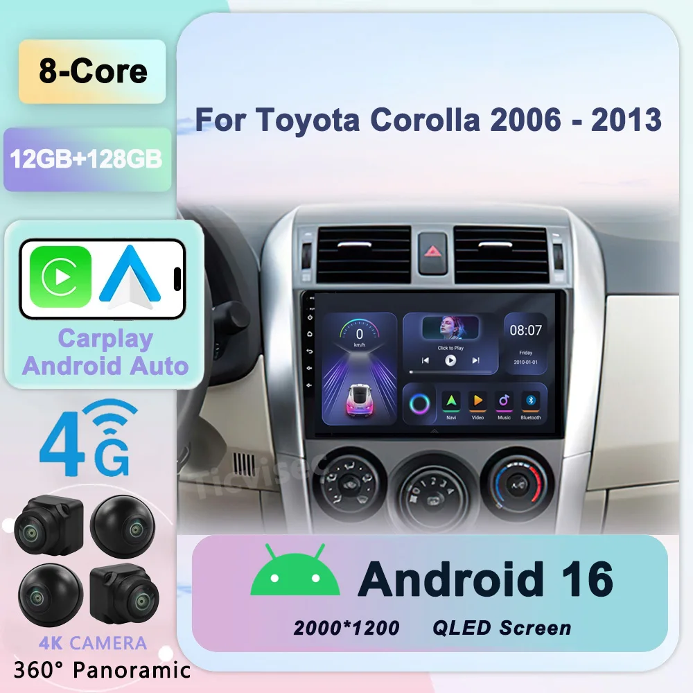 

Android 16 For Toyota Corolla 10 E140 E150 2006 - 2013 Car Radio Multimedia Video Player Navigation GPS No 2Din 2 Din Dvd WIFI4G
