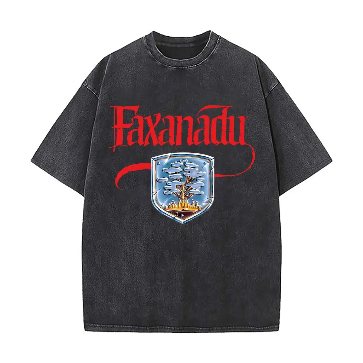 Faxanadu Sign Sparks Game Joy Men's Summer Tee Cotton Retro Washed T-Shirt
