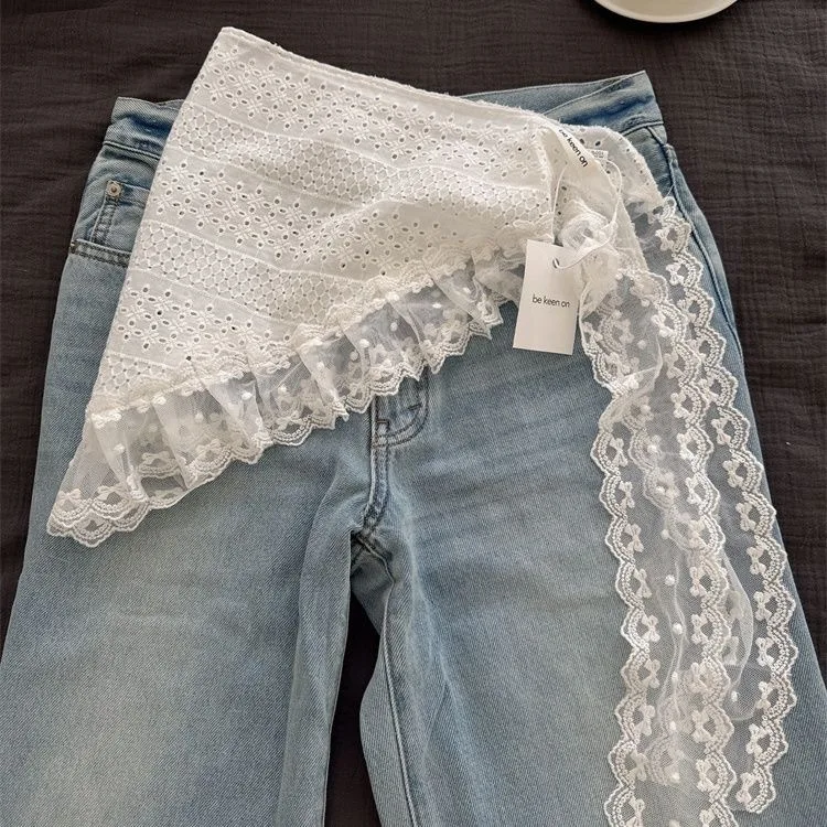 

Белый кружевной платок, пояс для женщин, весна-лето, французский винтажный треугольный шарф, повязка для волос