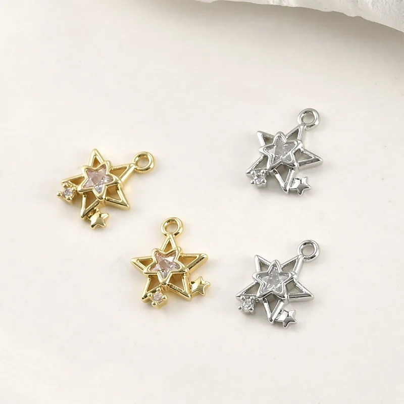 Copper Plated 14k Gold Color Retained Zirconia Star Pentagram DIY Handmade Bracelet Necklace Earring Accessories