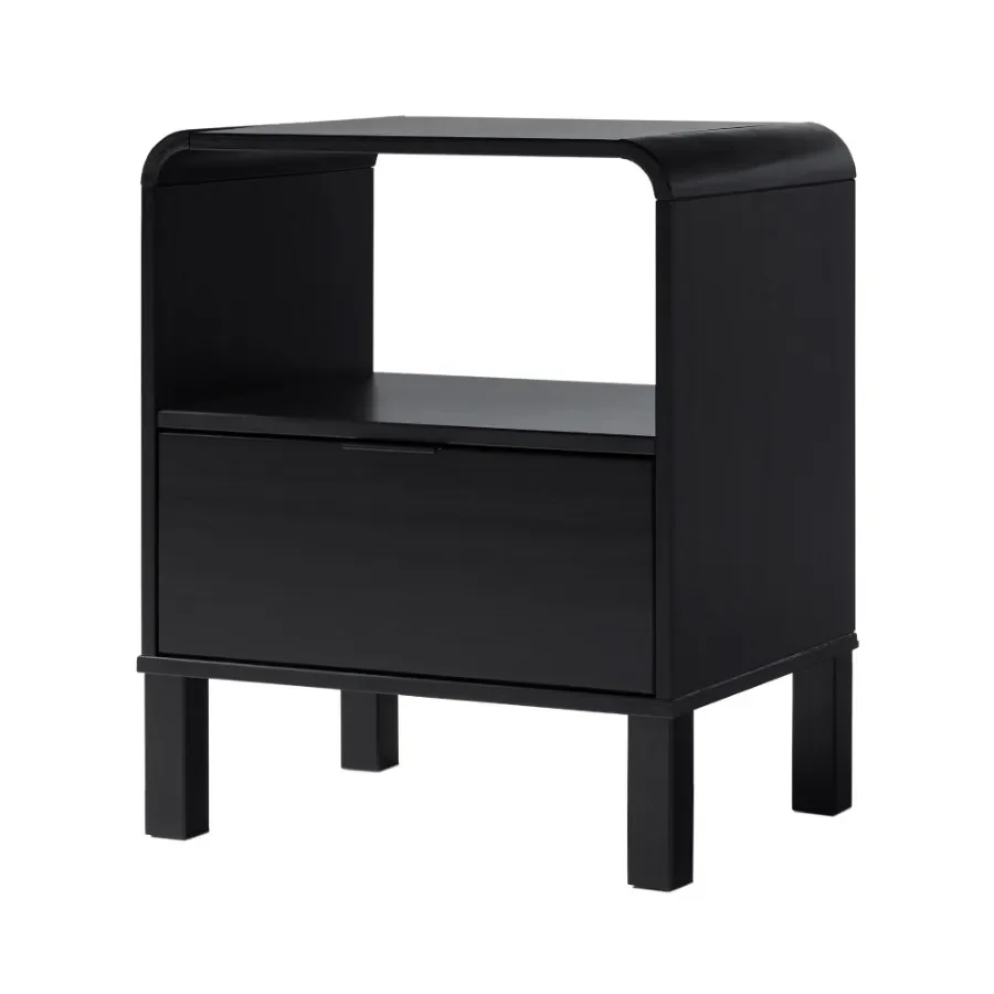 

Modern Minimalist Curved-Top Solid Wood Nightstand Black