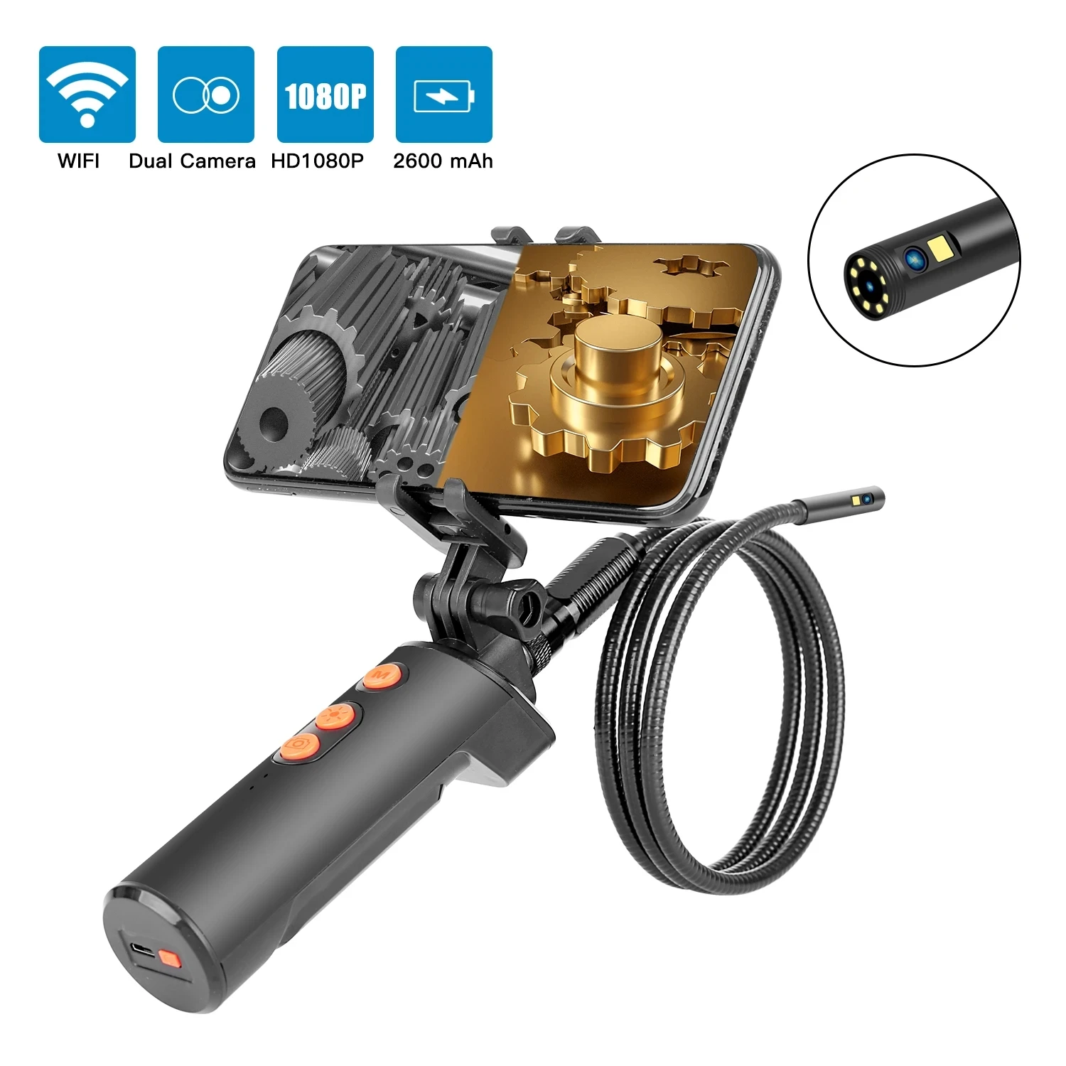 

8MM Dual-Lens WIFI Borescope HD1080P Mini Camera 9 LEDs Snake Tube Cable IP68 Lens Waterproof For iOS Android Smartphone